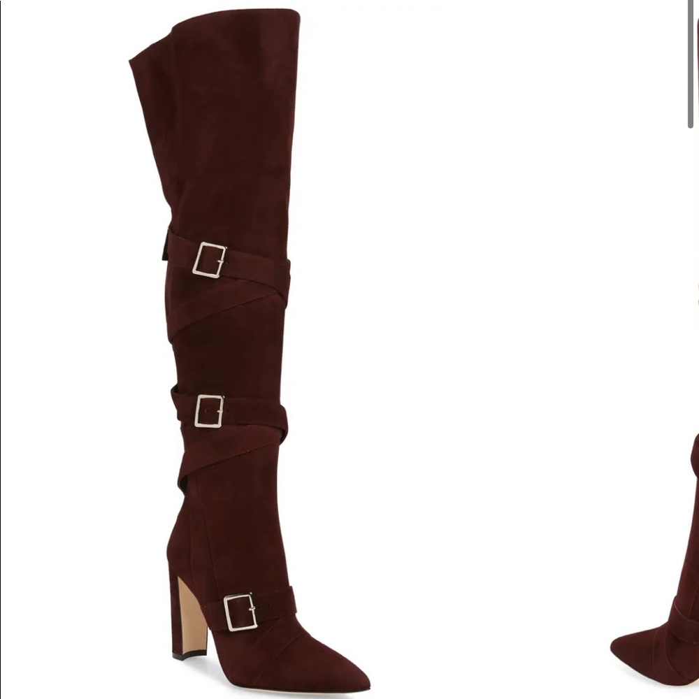 Manolo Josimhi Suede Over-The-Knee Burgundy boots